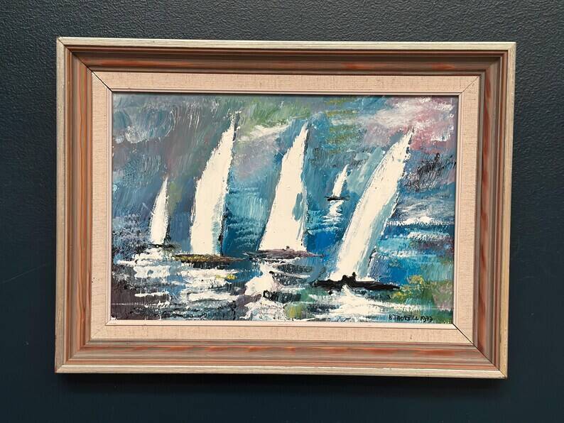 Original Swedish Oil on Panel – “Sailboats” by Bertil Thorell,  Signed