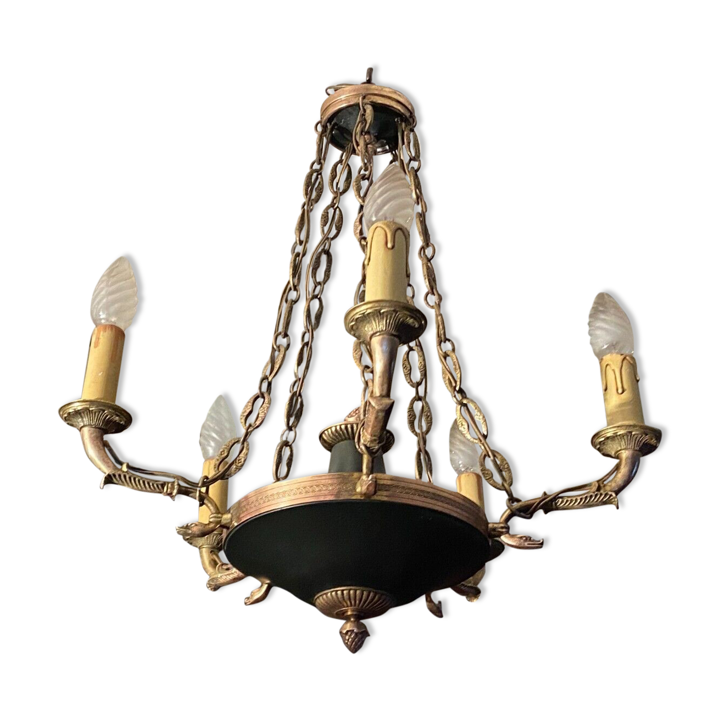 5-burner bronze and metal chandelier with double patina Empire style