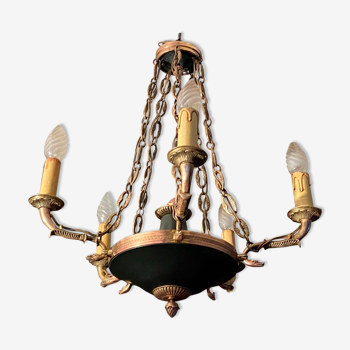 5-burner bronze and metal chandelier with double patina Empire style