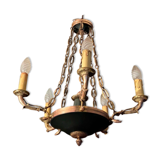 5-burner bronze and metal chandelier with double patina Empire style