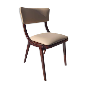 Mid-Century Modern Bumerang Chair, Light Cream Leather, Poland, 1960s