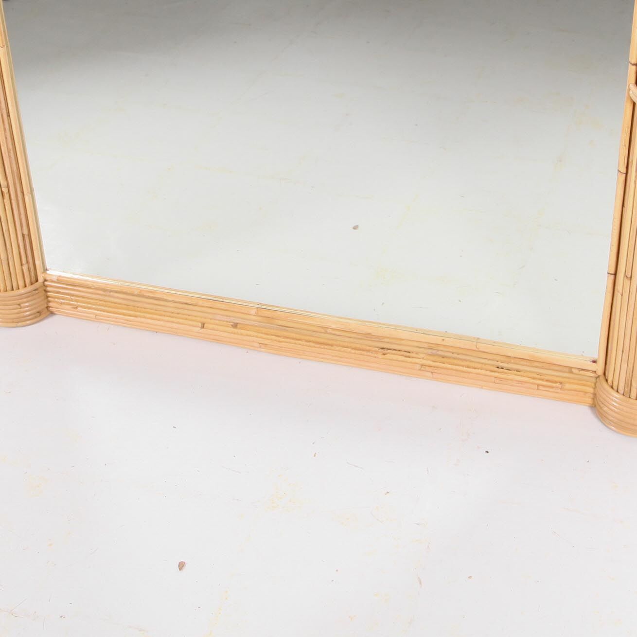 Double illuminated coconut/palm rattan mirror