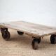 Vintage trolley coffee table, industrial wooden table on wheels, decor.