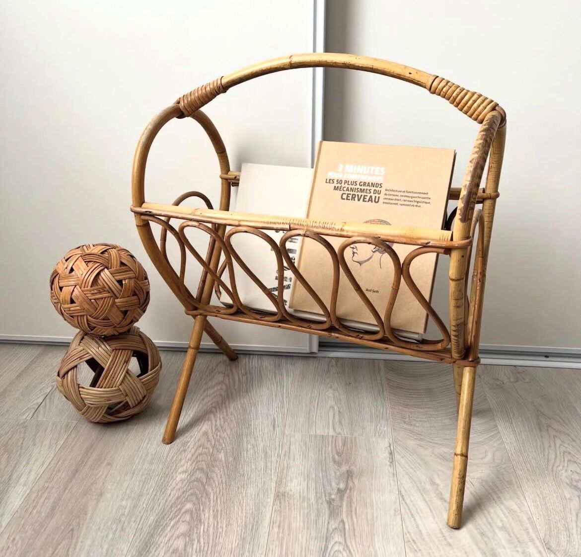Vintage rattan magazine rack