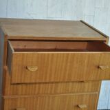 Brown Scandinavian chest of drawers in plywood, 4 drawers, Mid-Century style (1960s)