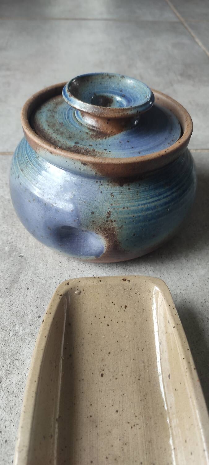 Vintage glazed stoneware set signed Béceleuf