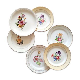 Flat earthenware plates with gilded edges