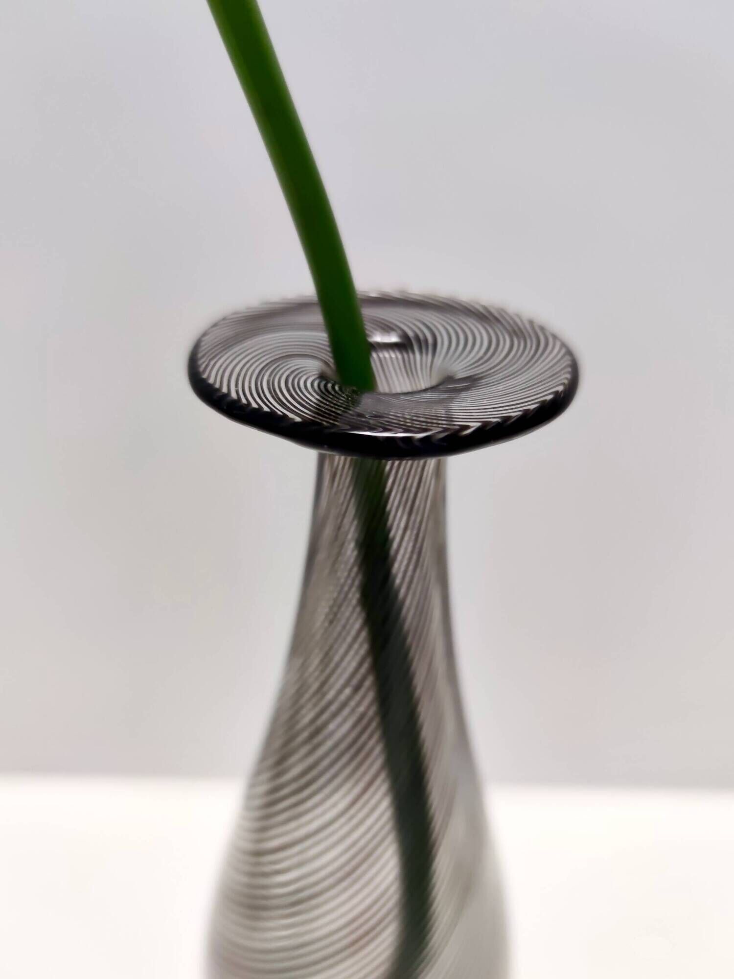 Black Murano Glass Bottle Vase "Mezza Filigrana" by Martens for Aureliano T