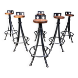 Vintage brutalist wrought iron bar stools, 1970s - set of 6