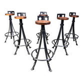 Vintage brutalist wrought iron bar stools, 1970s - set of 6
