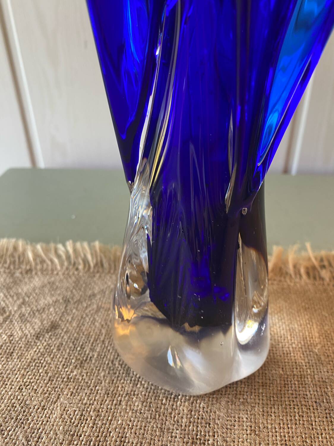 Murano style cobalt blue blown glass vase