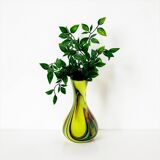 Vase en verre de Murano jaune citron et améthyste Carlo Moretti années 70