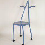 Postmodern memphis style blue enamel pointed chair
