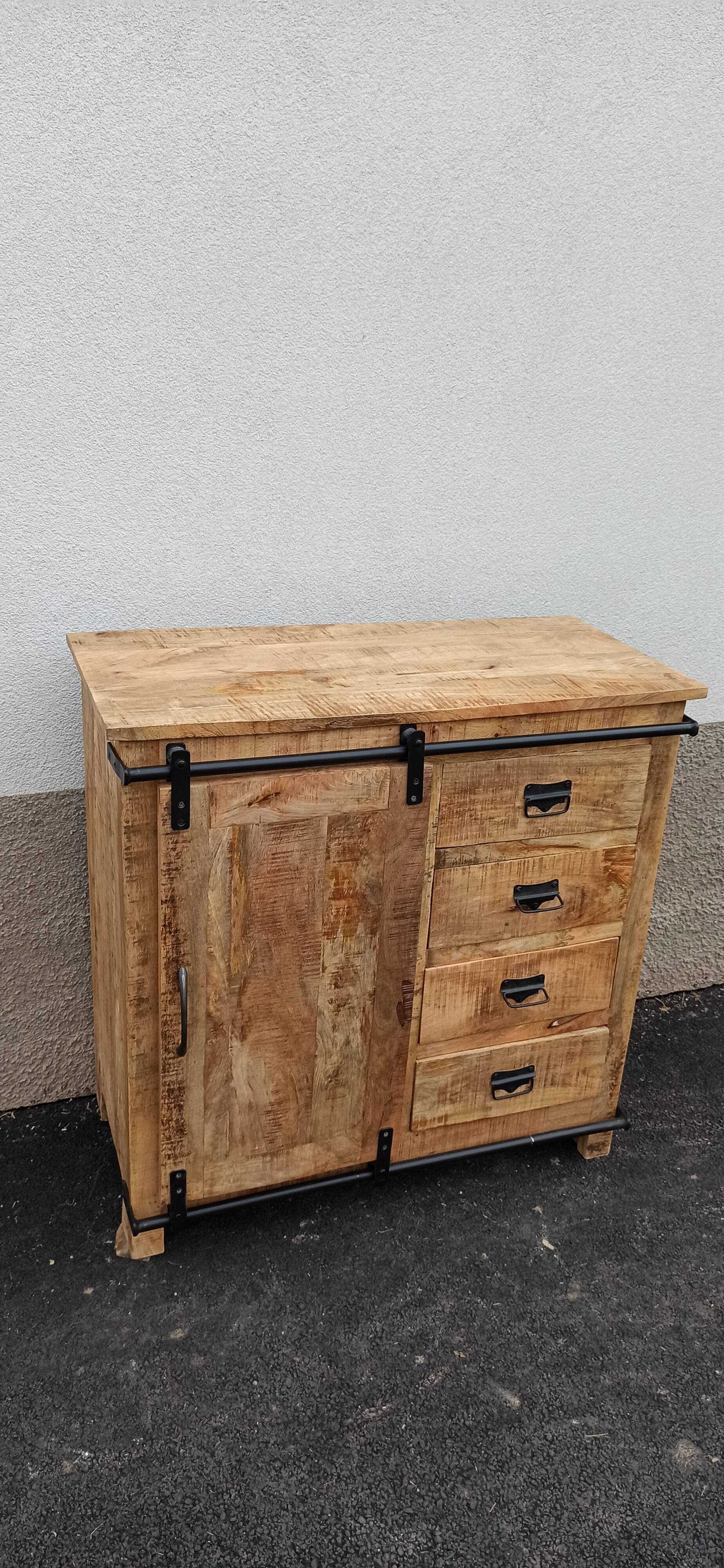 Wooden extra furniture with a sliding door and 4 drawers