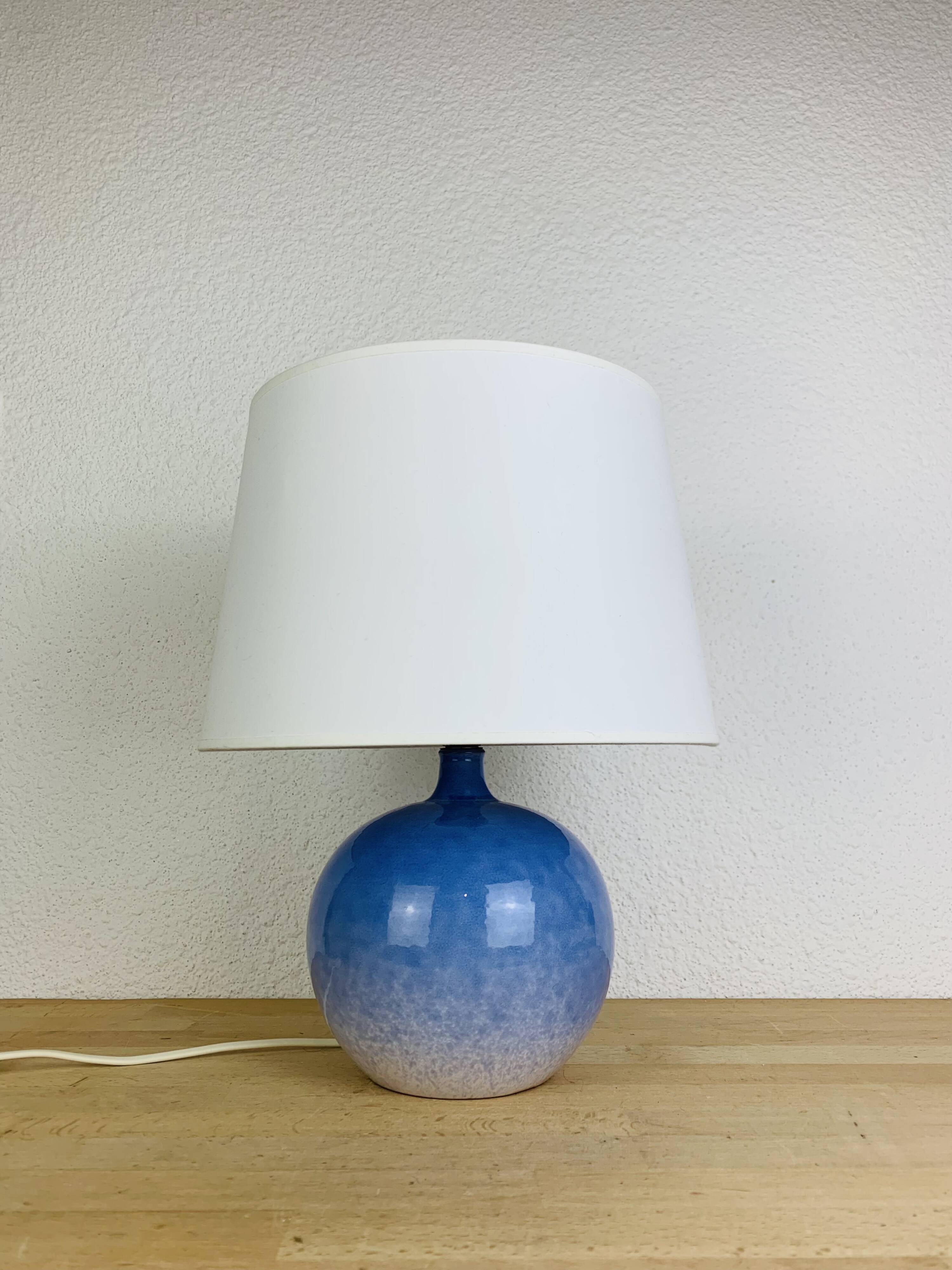 Blue ceramic ball lamp by Duriez, 1980s