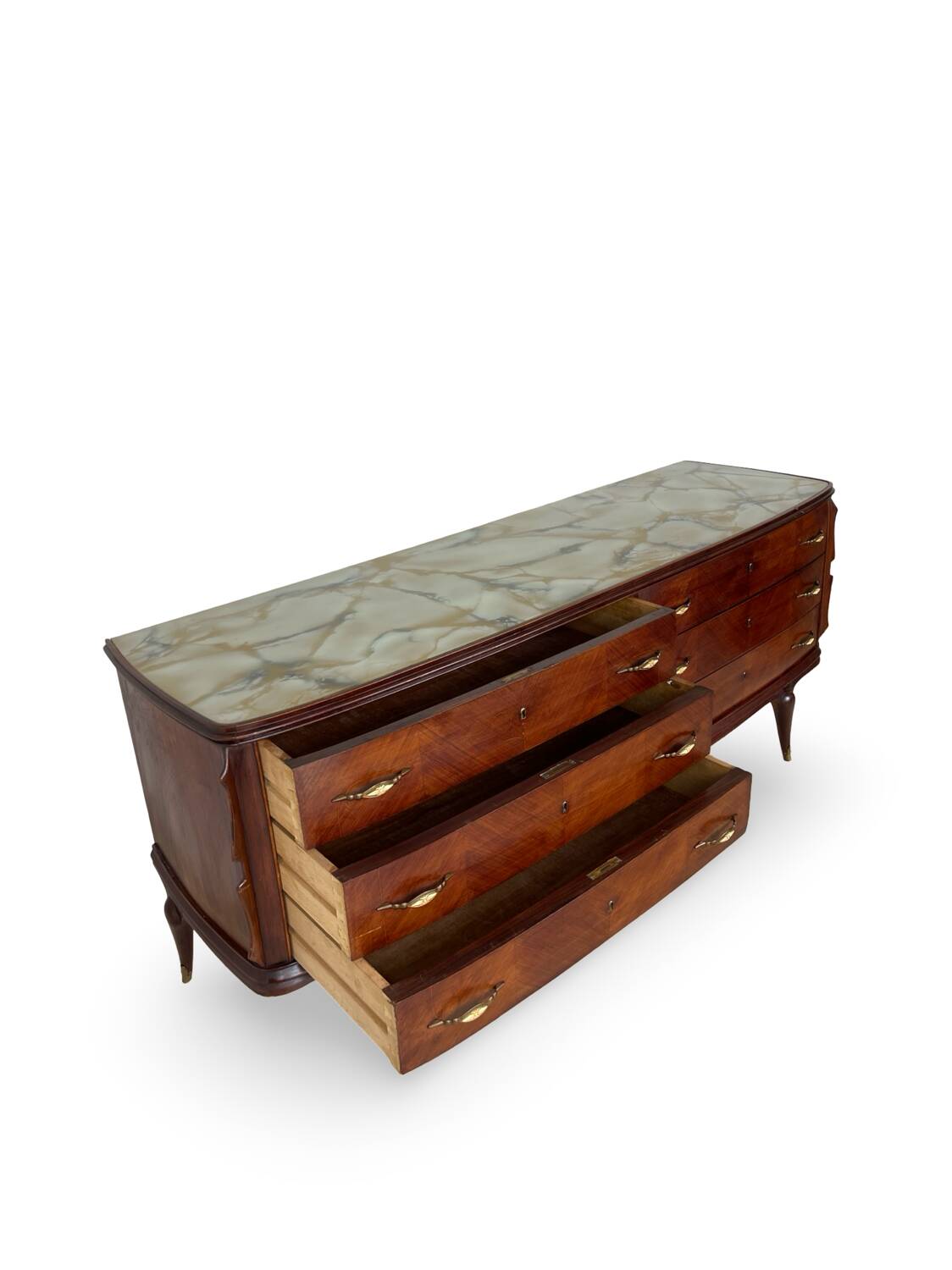 Commode en placage de palissandre avec plateau en onyx vert