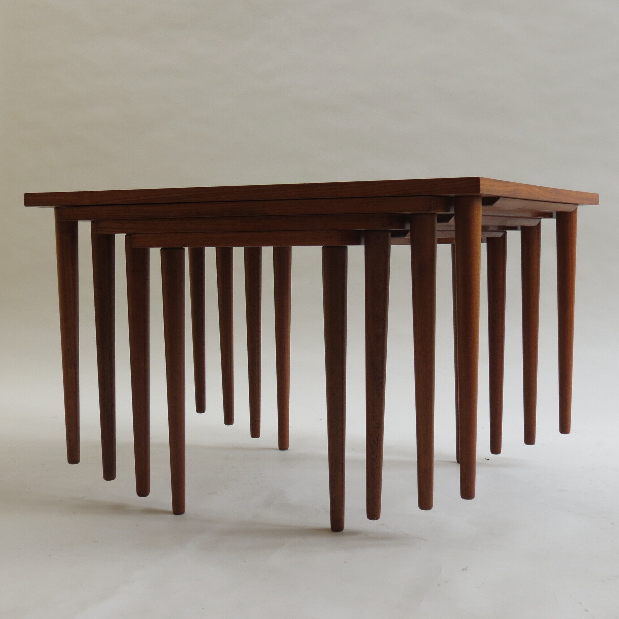 Scandinavian long teak coffee table set of 4 nest of tables 1960s