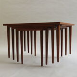 Scandinavian long teak coffee table set of 4 nest of tables 1960s
