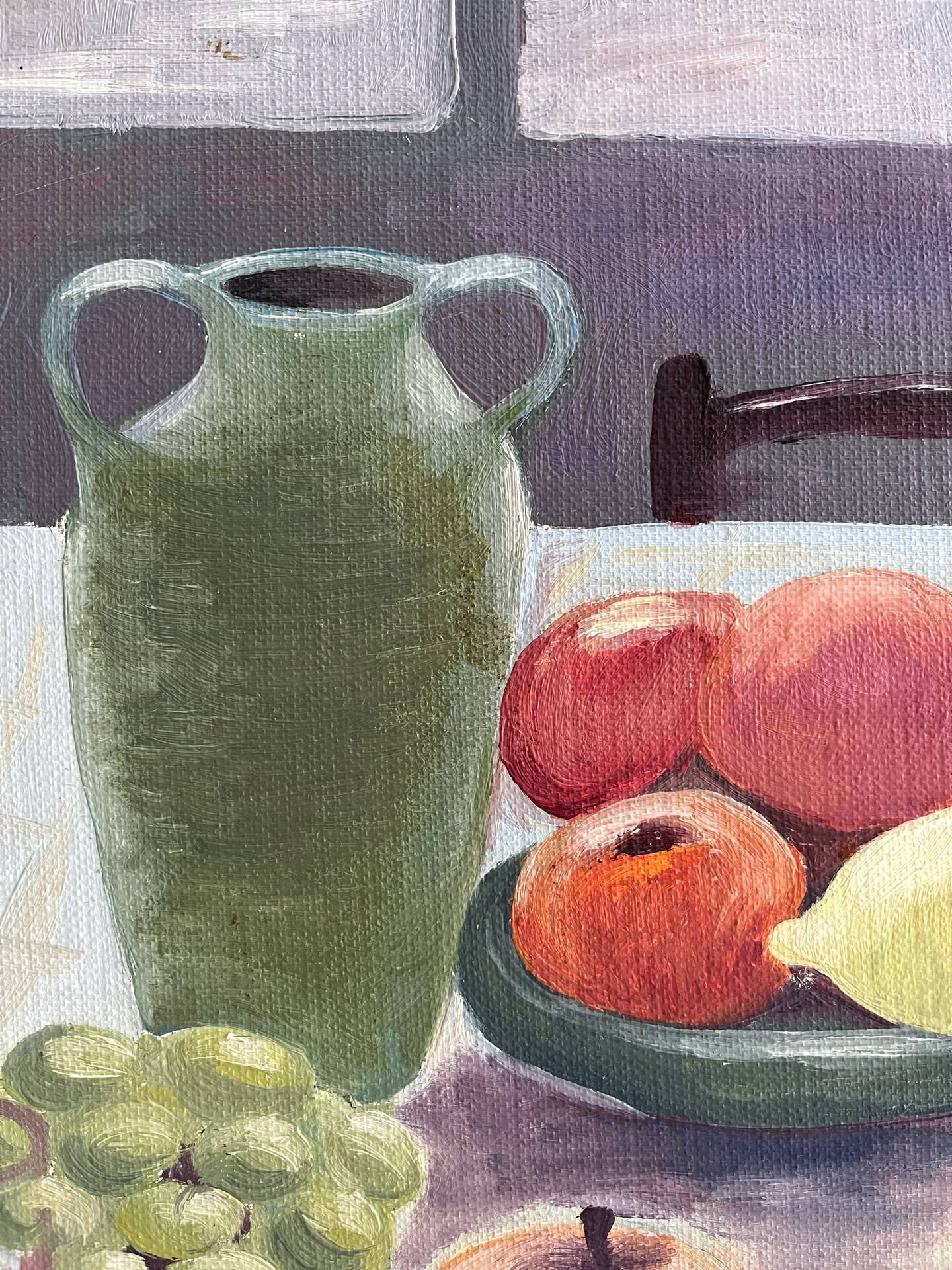 Peinture ancienne huile sur carton nature morte fruits table