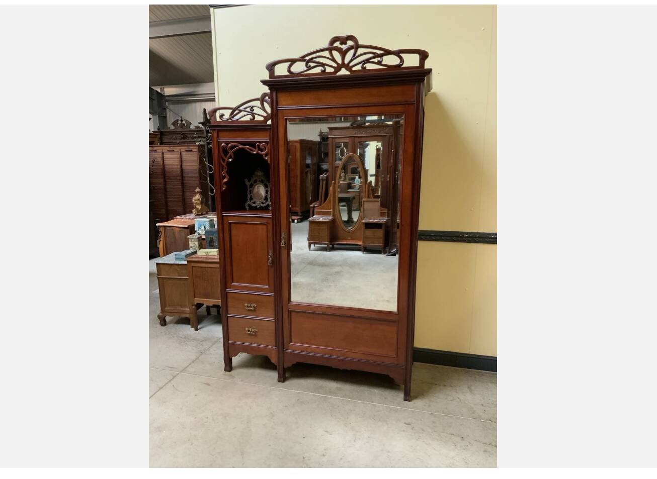 Antique Art Nouveau wardrobe, linen cupboard
