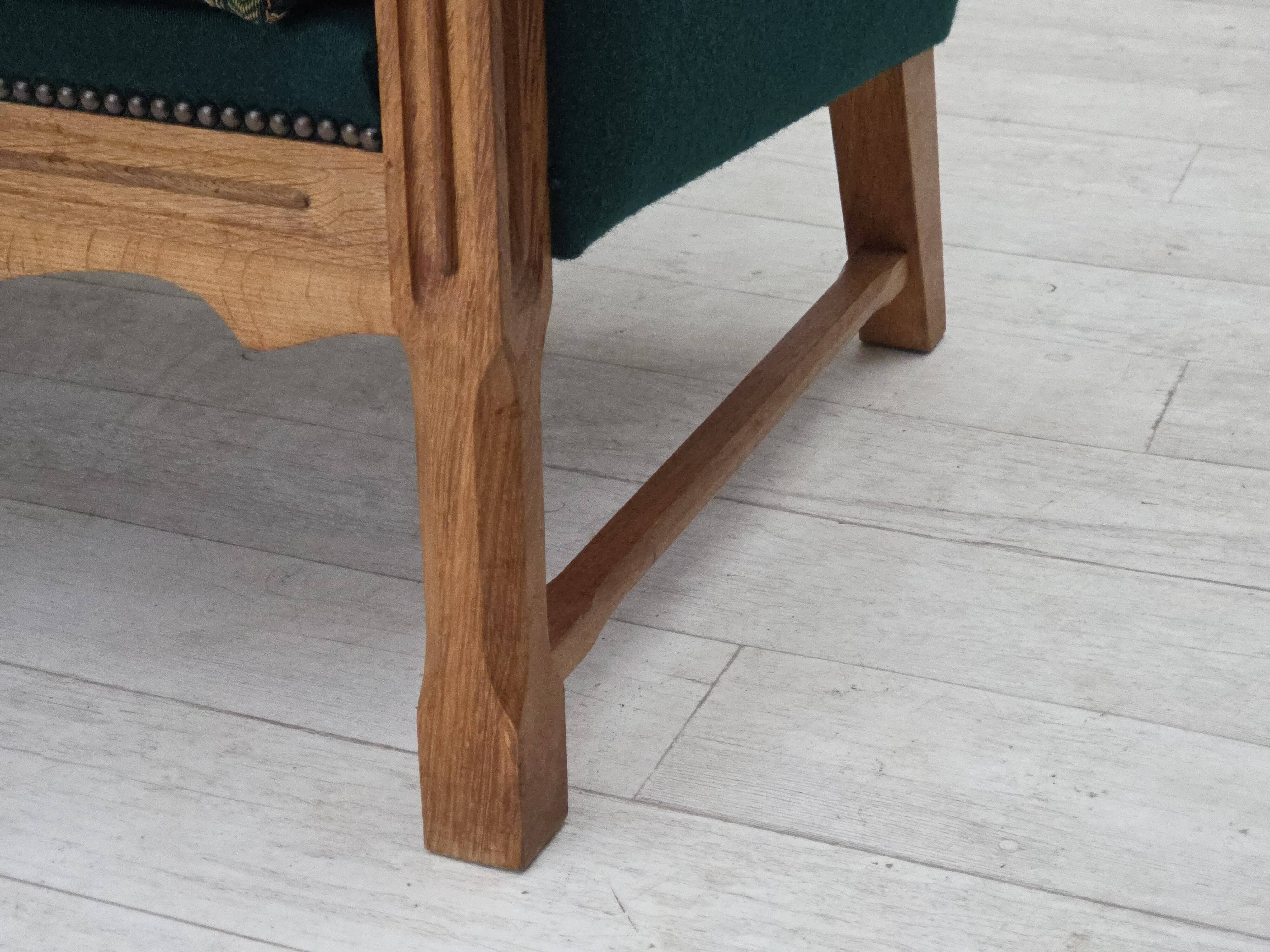 1970s, Danish 4-seater sofa, furniture wool, solid oak wood.