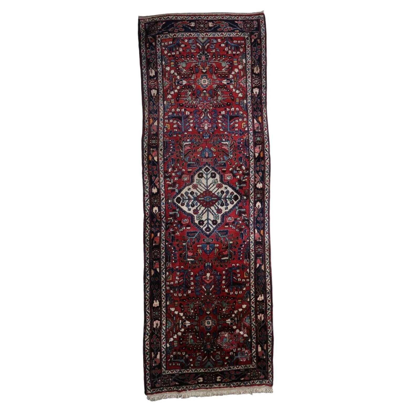Couloir persan antique Hamadan fait main 3,5' x 9,9' années 1920 - 1C1211