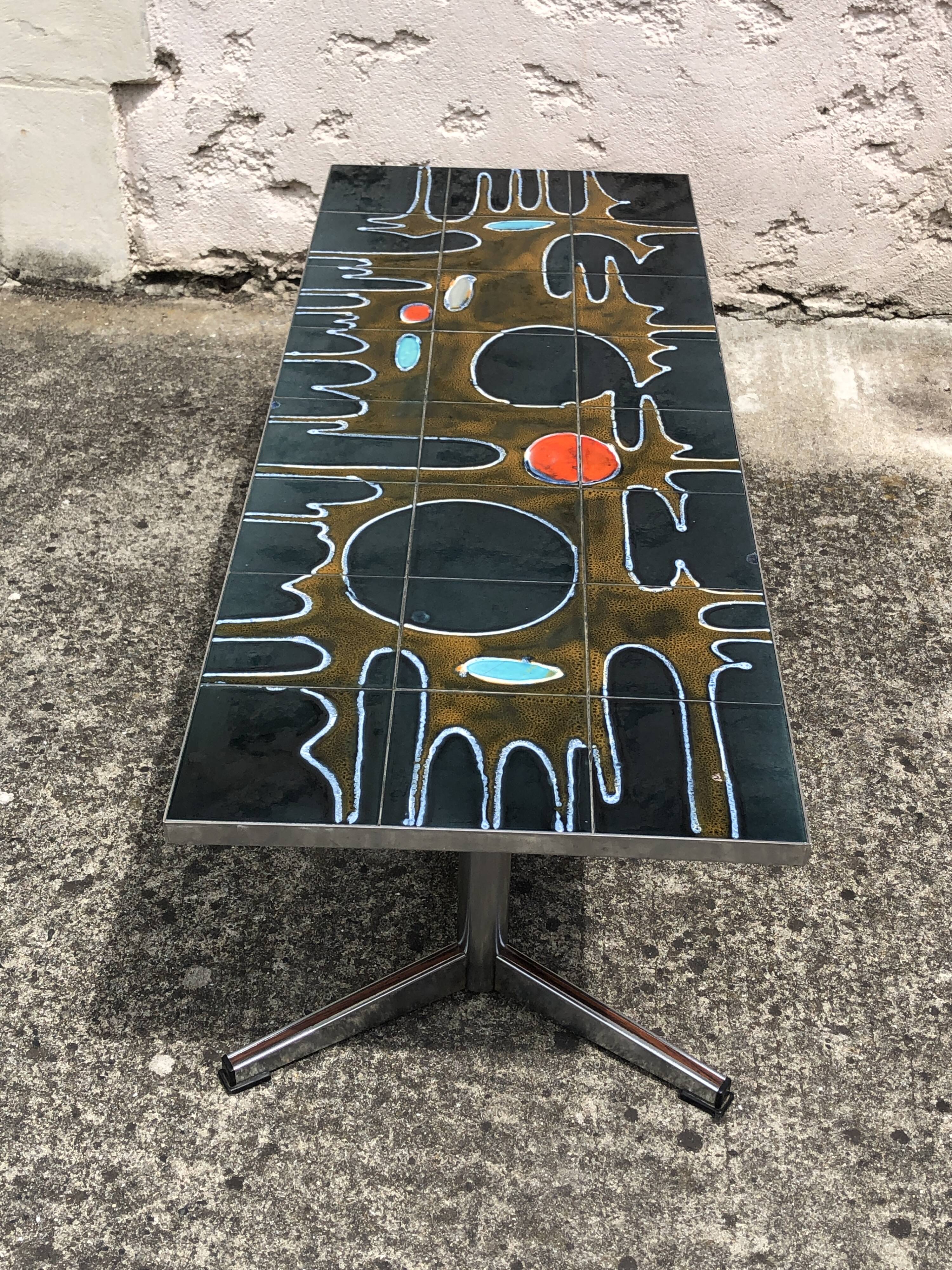 Ceramic and chrome coffee table, 1970