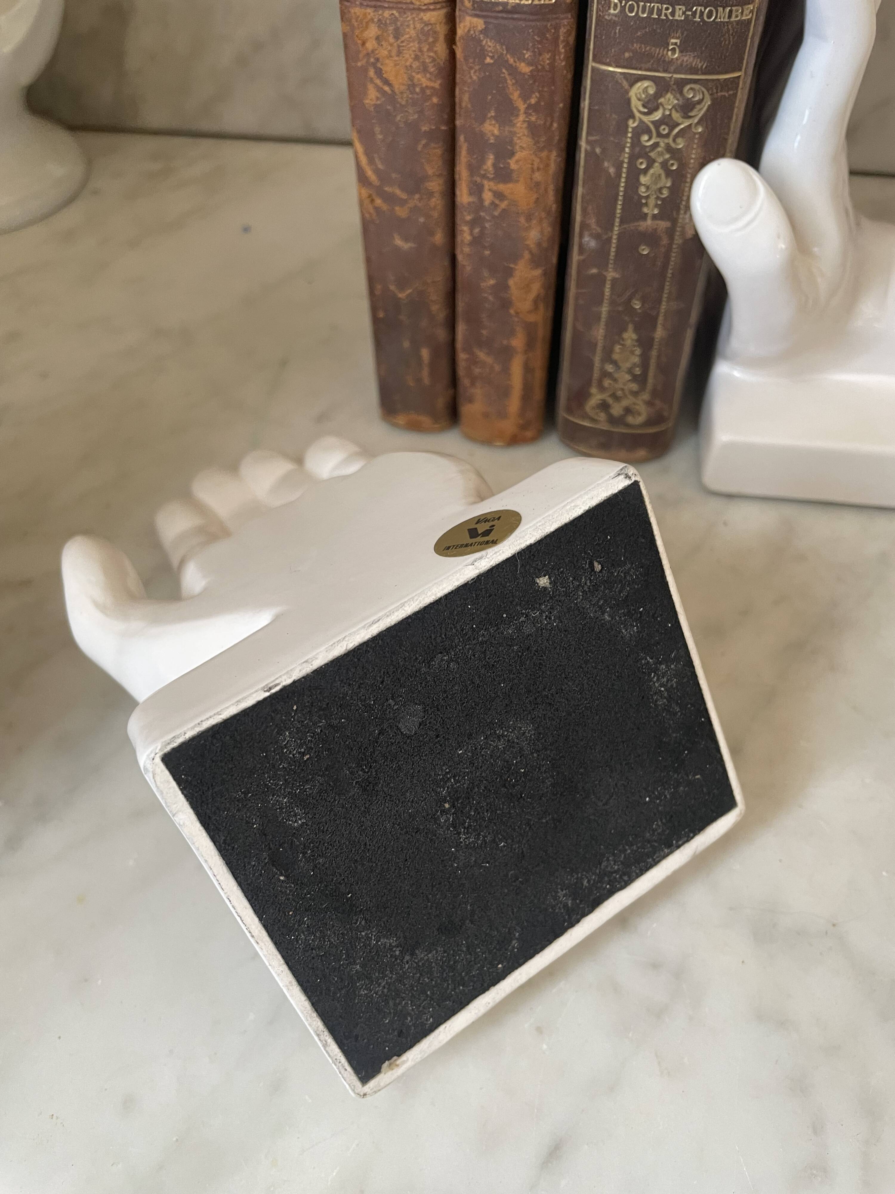 VAGA International ceramic bookends, hand-shaped, 1980s.