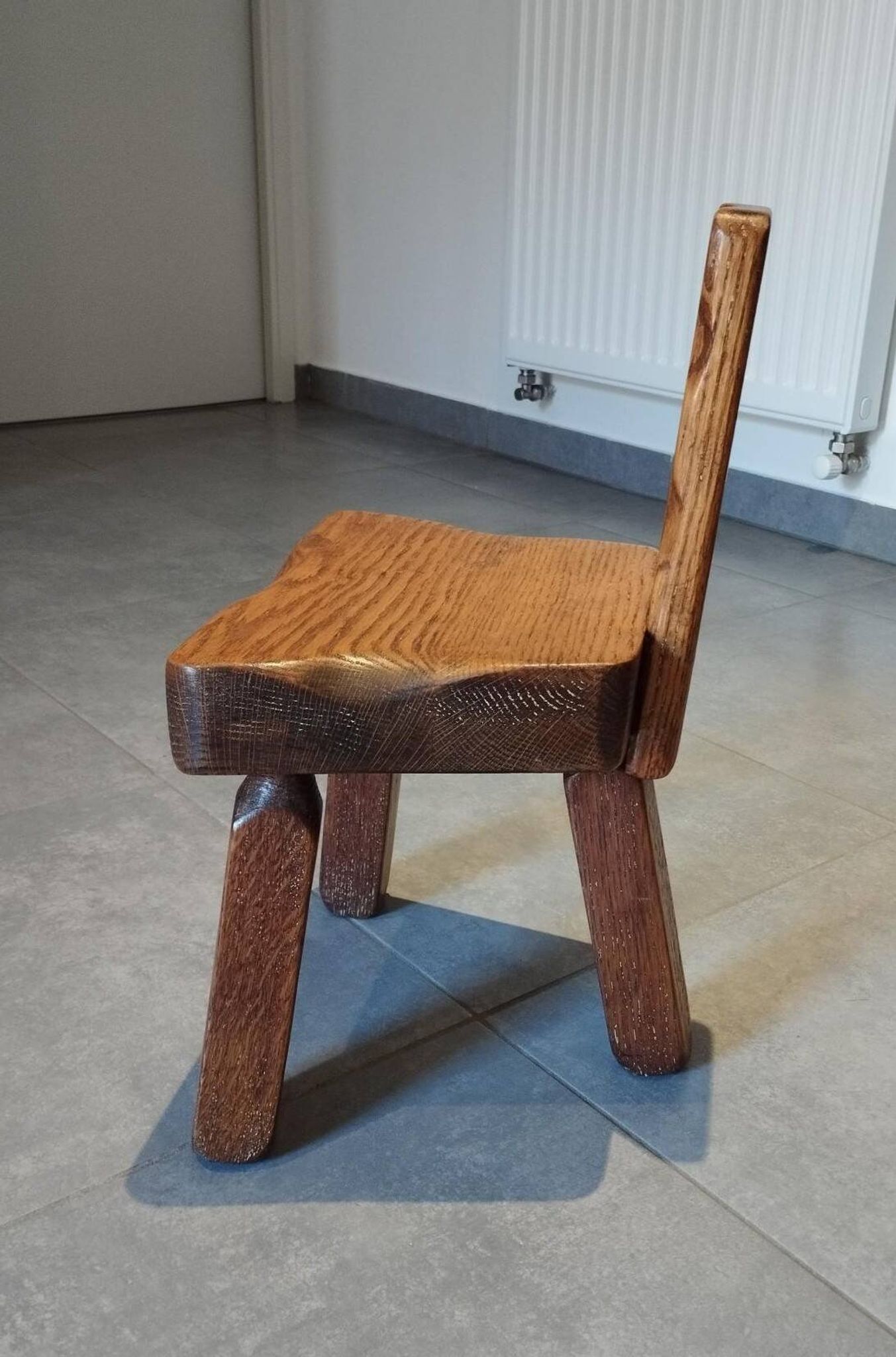 Tripod chair for children, Scandinavian chalet brutalist design.