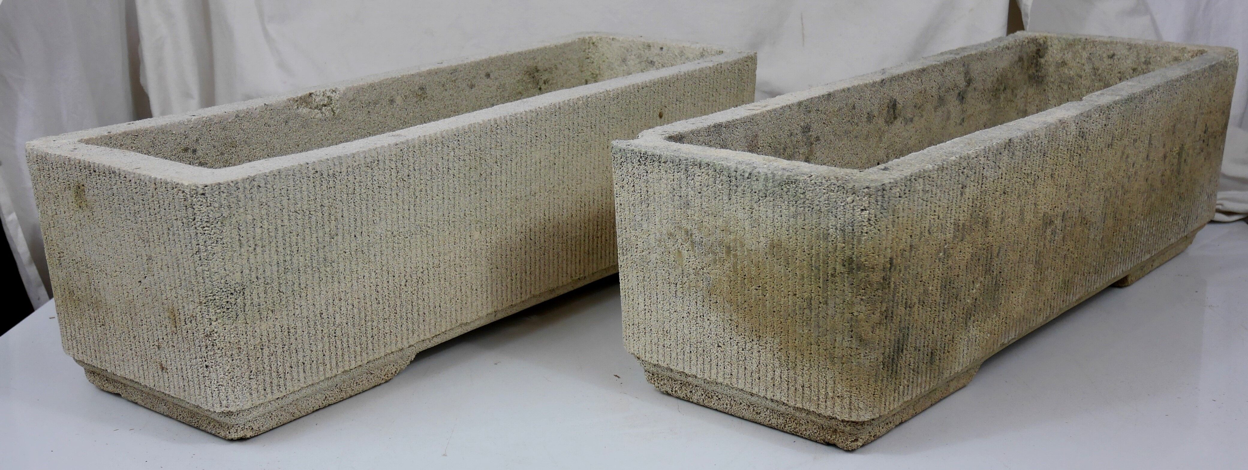 pair old gardeners reconstituted stone fluted grandon