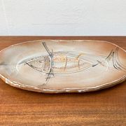 Large German ceramic plate with fish from the mid-century.