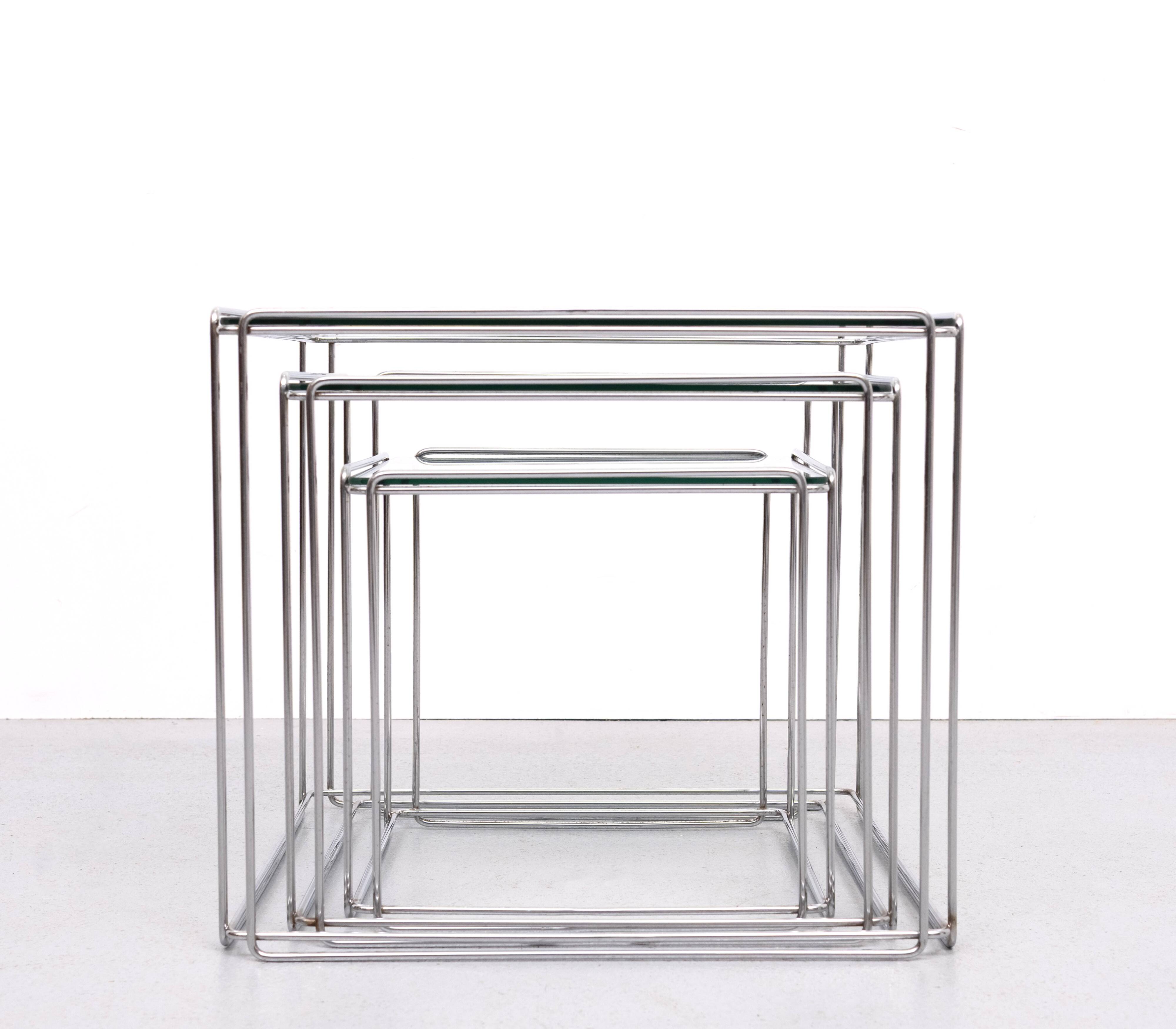 Isocèle Chrome Nesting Tables Max Sauze, 1970s France