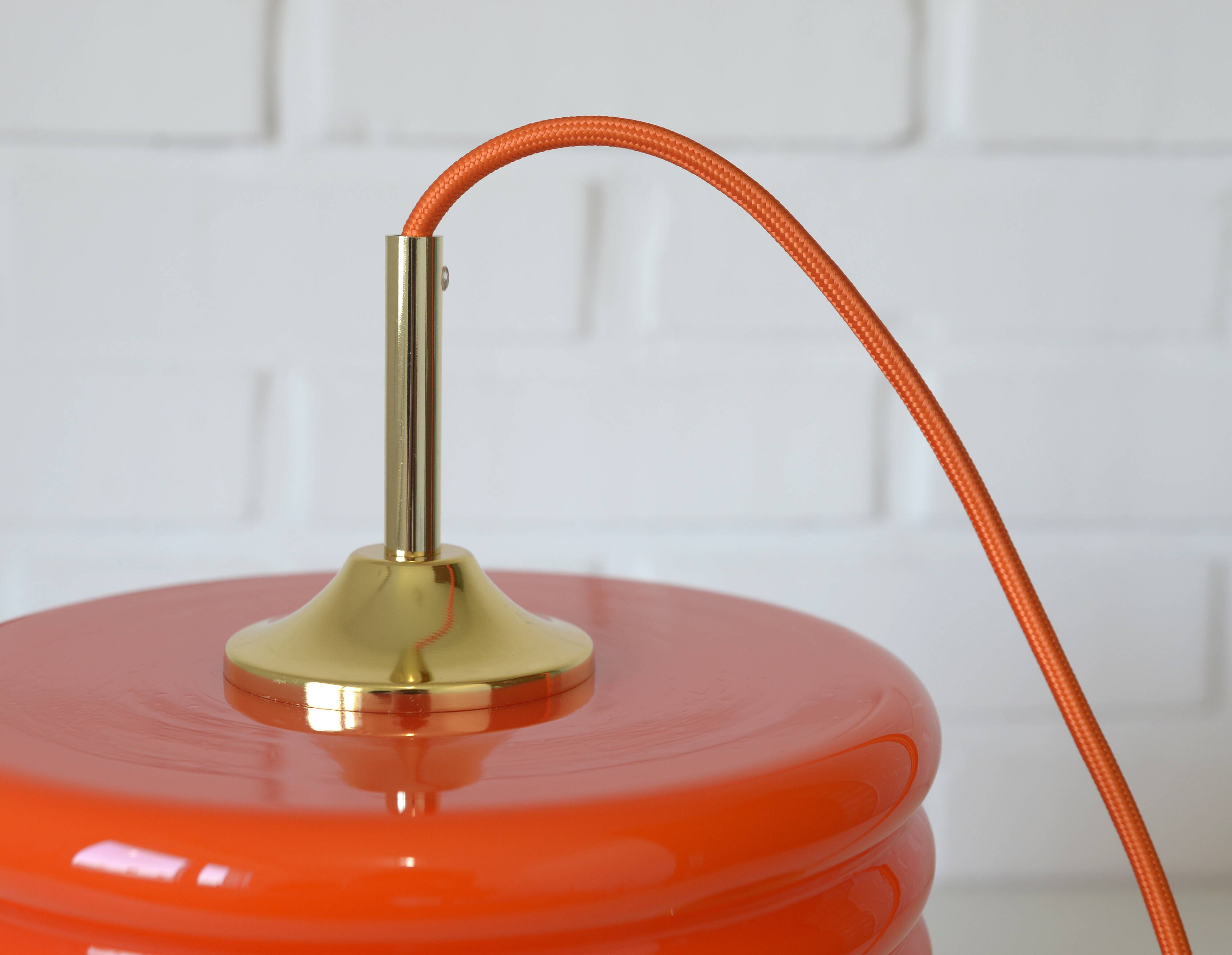 Vintage Pendant Light Hanging Retro Lamp Space Age Style MCM Orange Glass