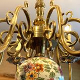 Lustre 8 branches laiton et porcelaine