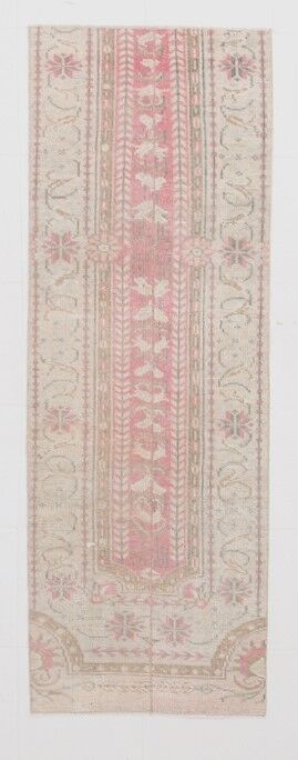 2x7 shades of red & beige vintage runner rug, 77x222cm