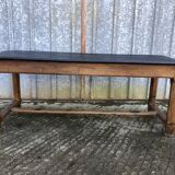 Antique oak farmhouse table with cat bar and 2 end drawers
