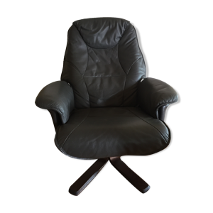 fauteuil pivotant inclinable en cuir noir danois par Hjort Knudsen