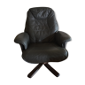 Danish black leather recliner swivel chair by Hjort Knudsen