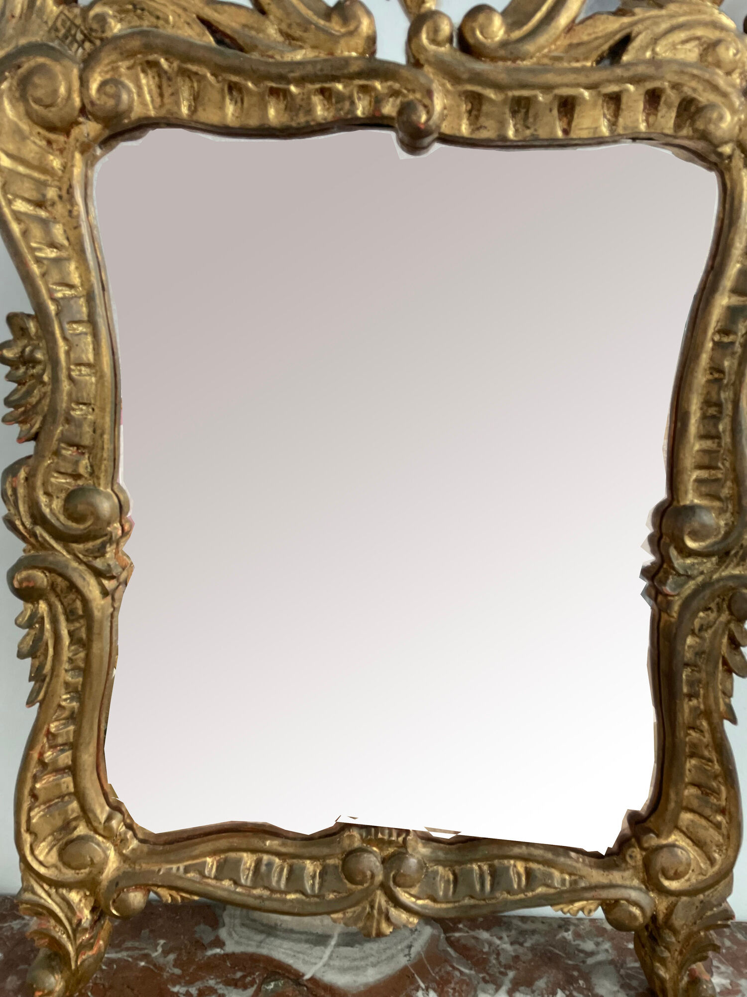 Antique mirror in stuccoed and gilded wood - rocaille style - France 50x86cm