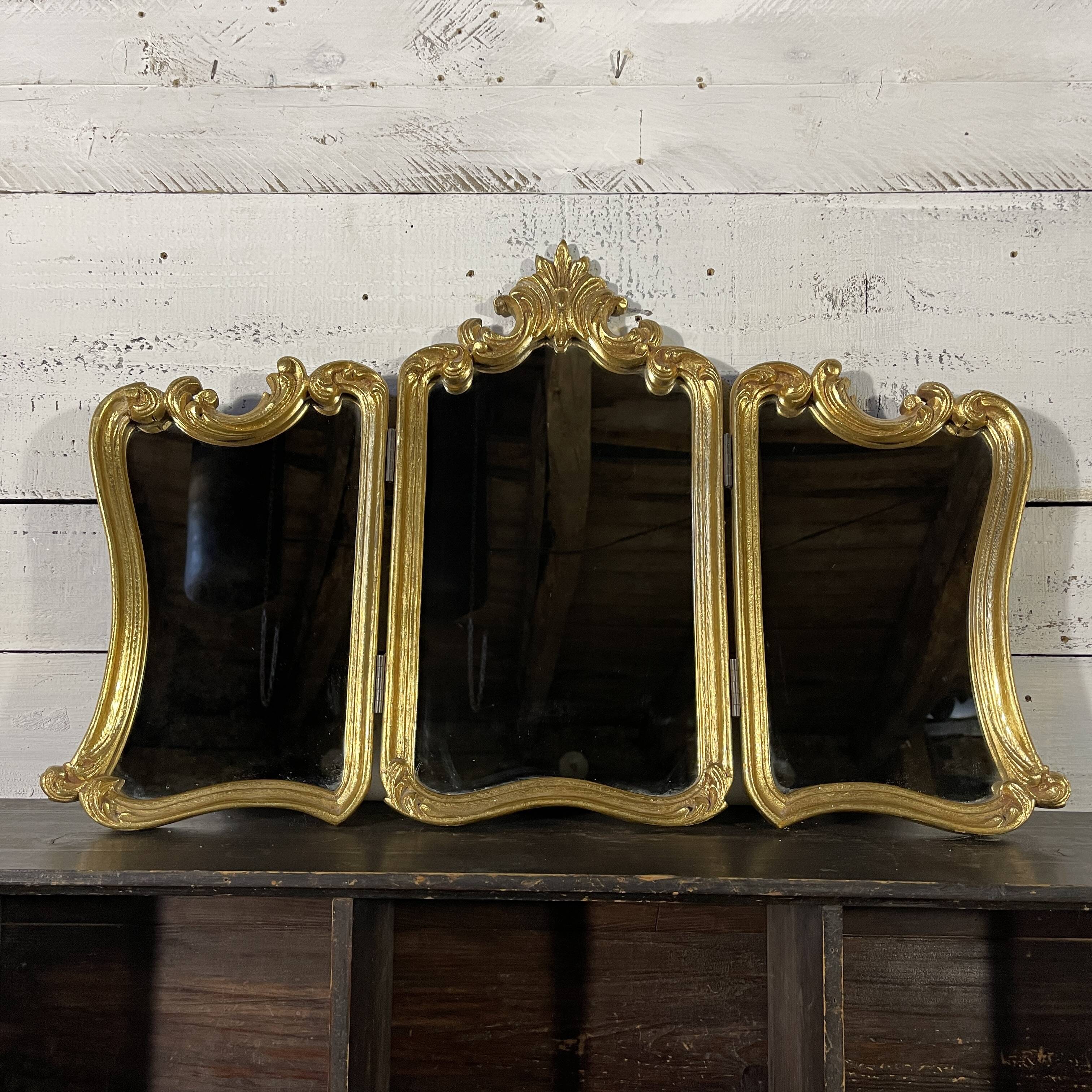 MIROIR TRIPTYQUE doré de style Louis XV