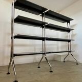 Large tubular bookcase shelves design from the 80s metal and wood vintage bauhaus style