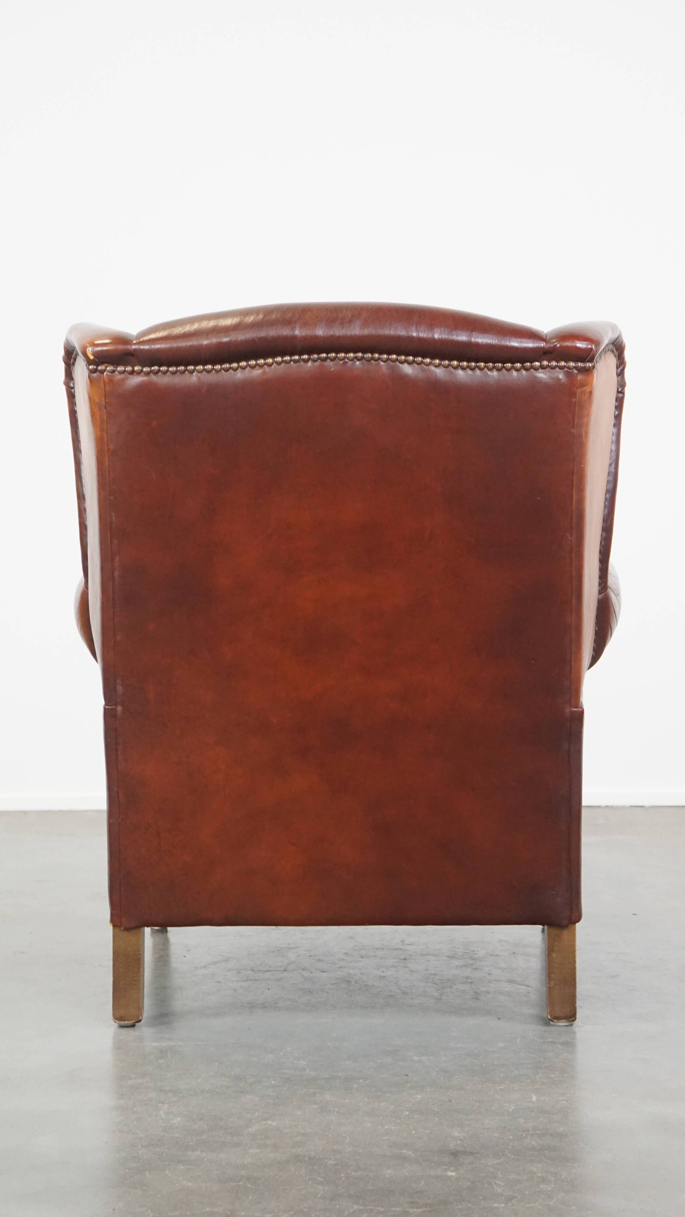 Vintage English-Style Sheepskin Leather Wingback Armchair