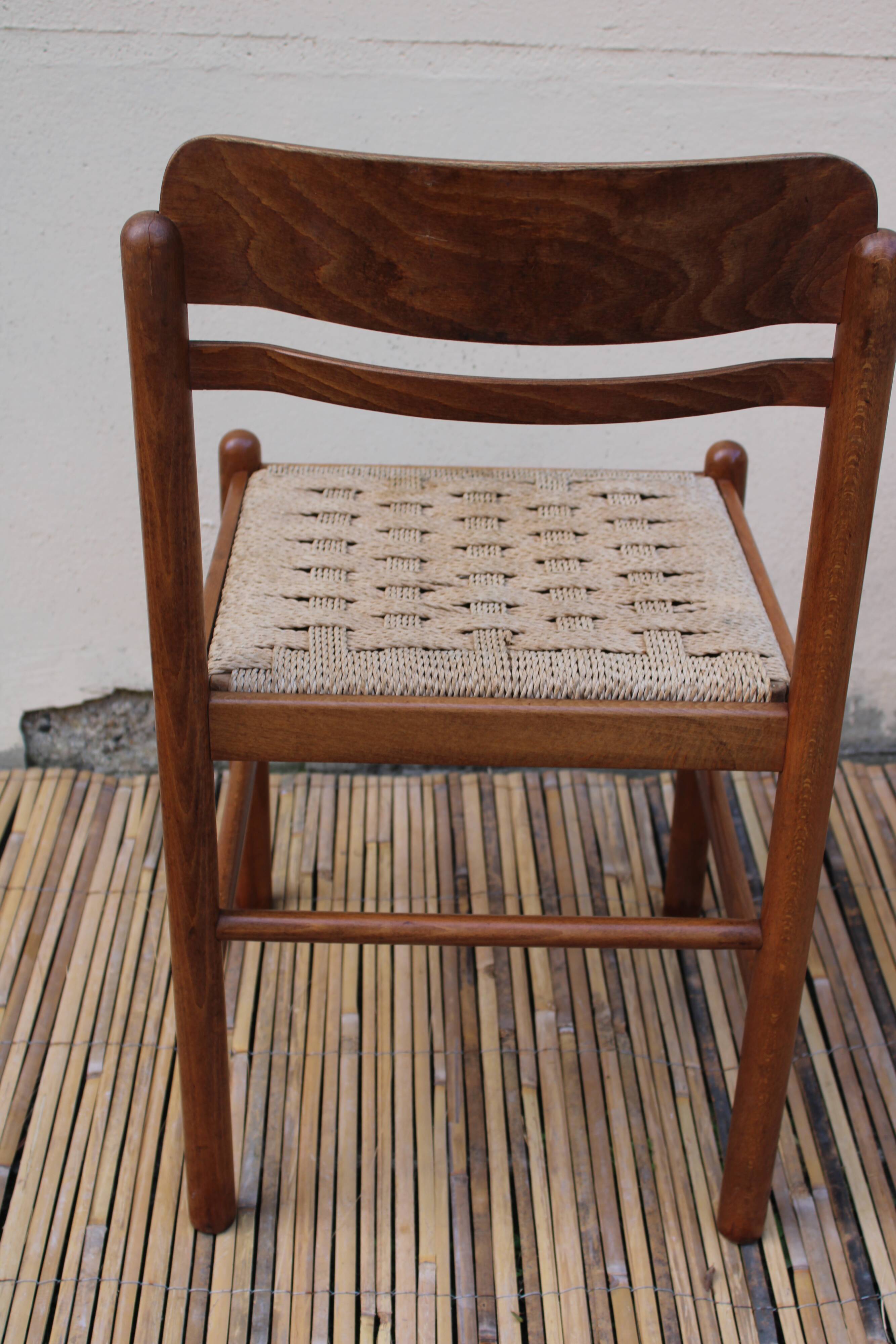Pair of wooden and rope chairs