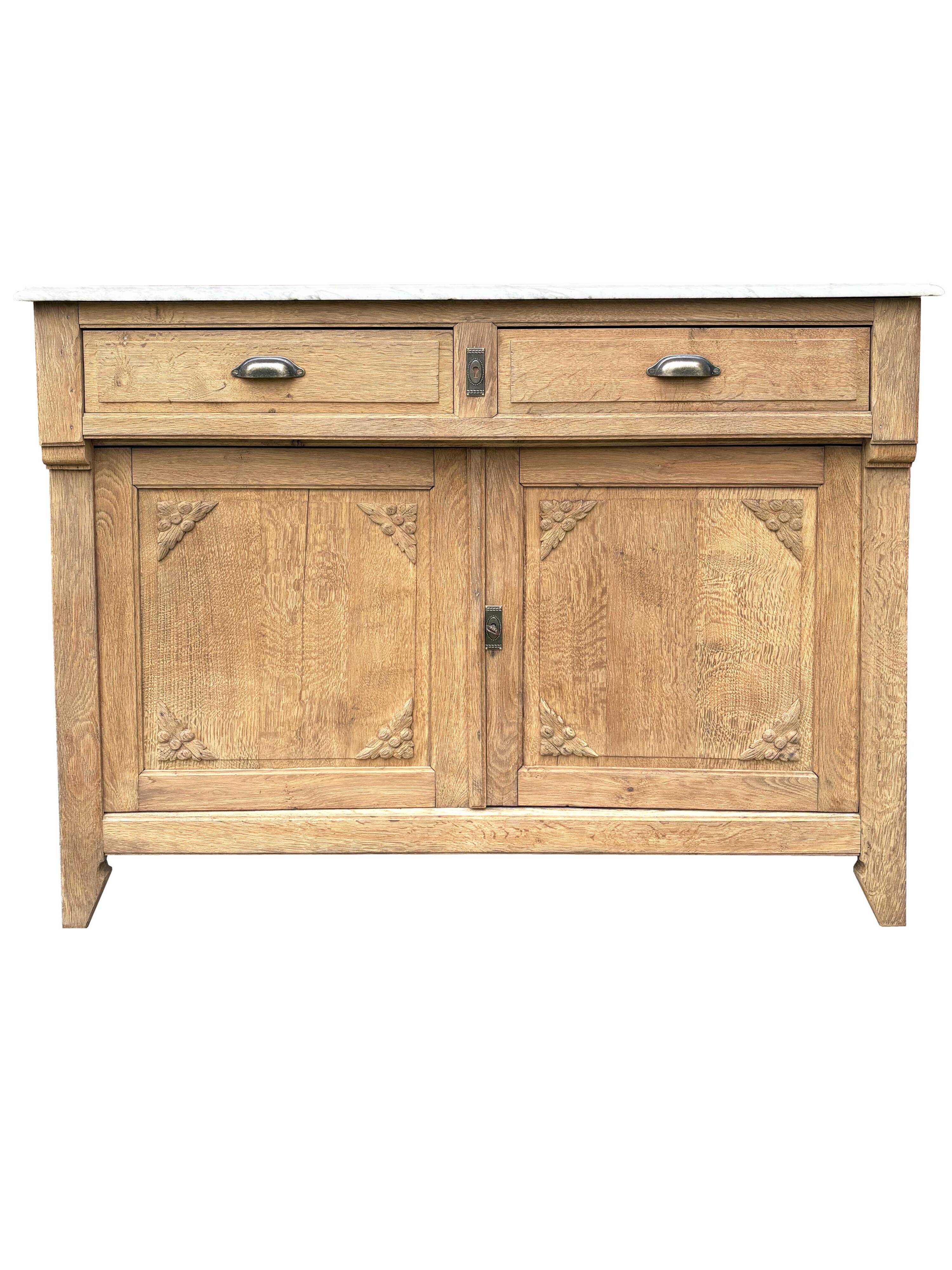 Antique Parisian buffet in oak and Carrara marble