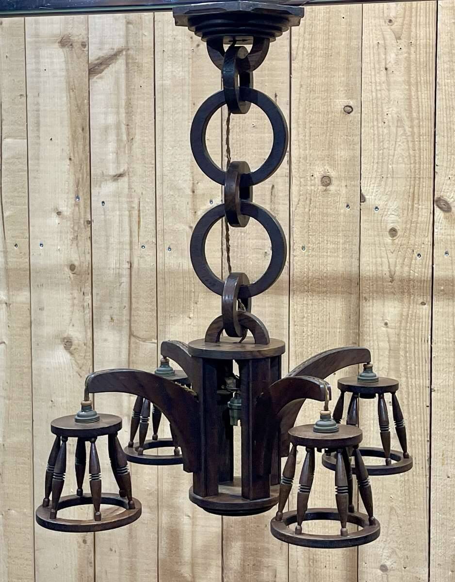 1950s oak chandelier - 5 lights