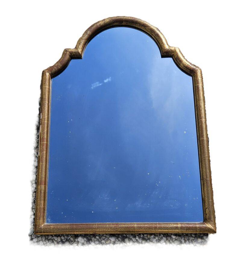 Large gilded wooden mirror in the shape of a gendarme hat
