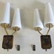 Asymmetrical double light wall sconces in brass, metal, and opaline - 50s