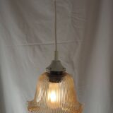 Striated tulip-shaped pendant light, in smoked glass