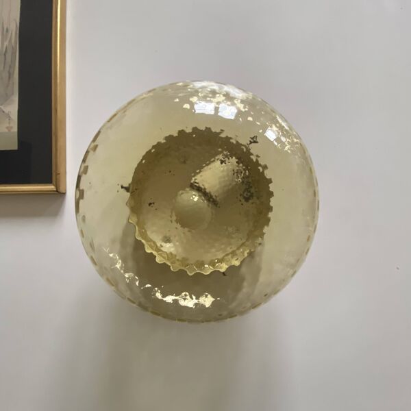 Ancienne applique murale en verre jaune doré plafonnier vintage rond 23 cm