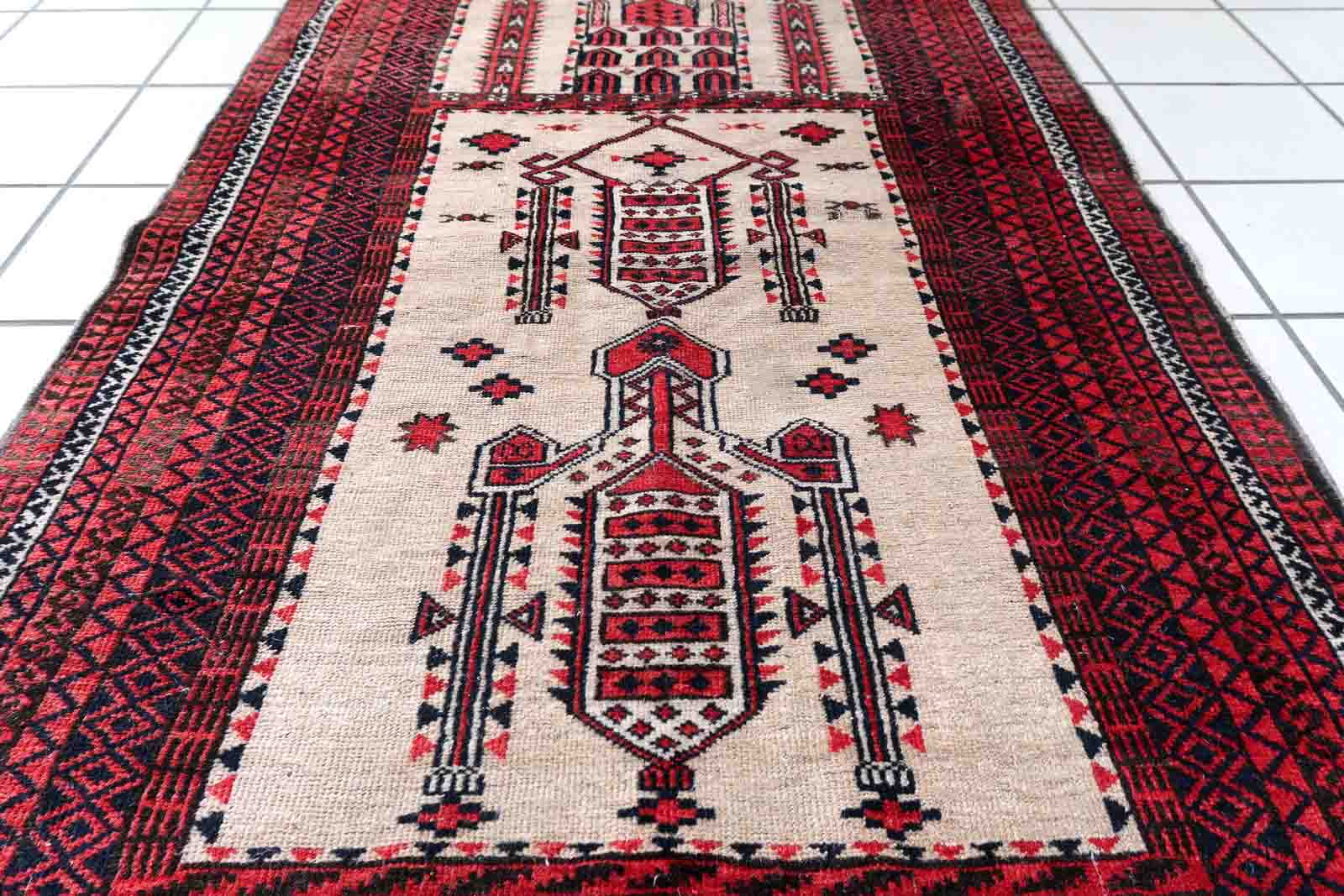 Vintage carpet Afghan Balucch rug 86cm x 129cm 1910s